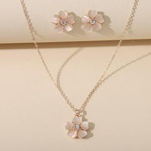 Flower Charm Necklace & Earrings